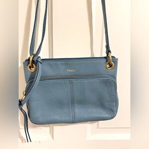 Fossil Blue Leather Crossbody Bag